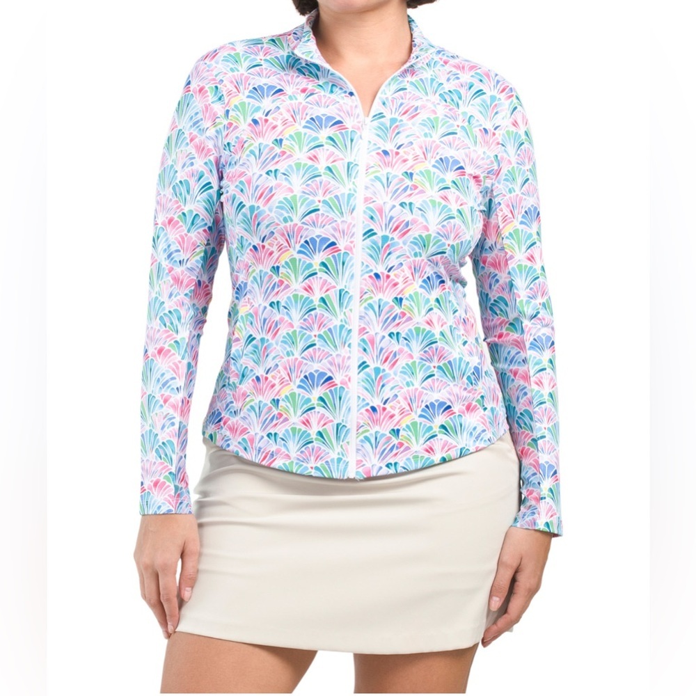 Gottex Seashell Print Zip Front Jacket Long Sleeve Activewear Top Size Small NWT